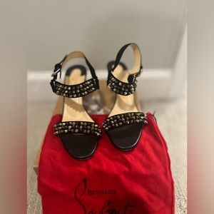 Christian Louboutin Bikee Bike 70 Veau Velours heel Sz 38 black with metal spike